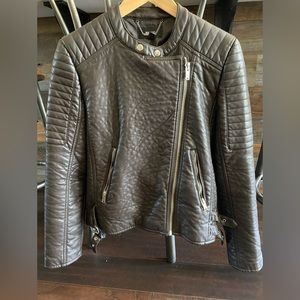 Mango dark brown faux leather bomber jacket